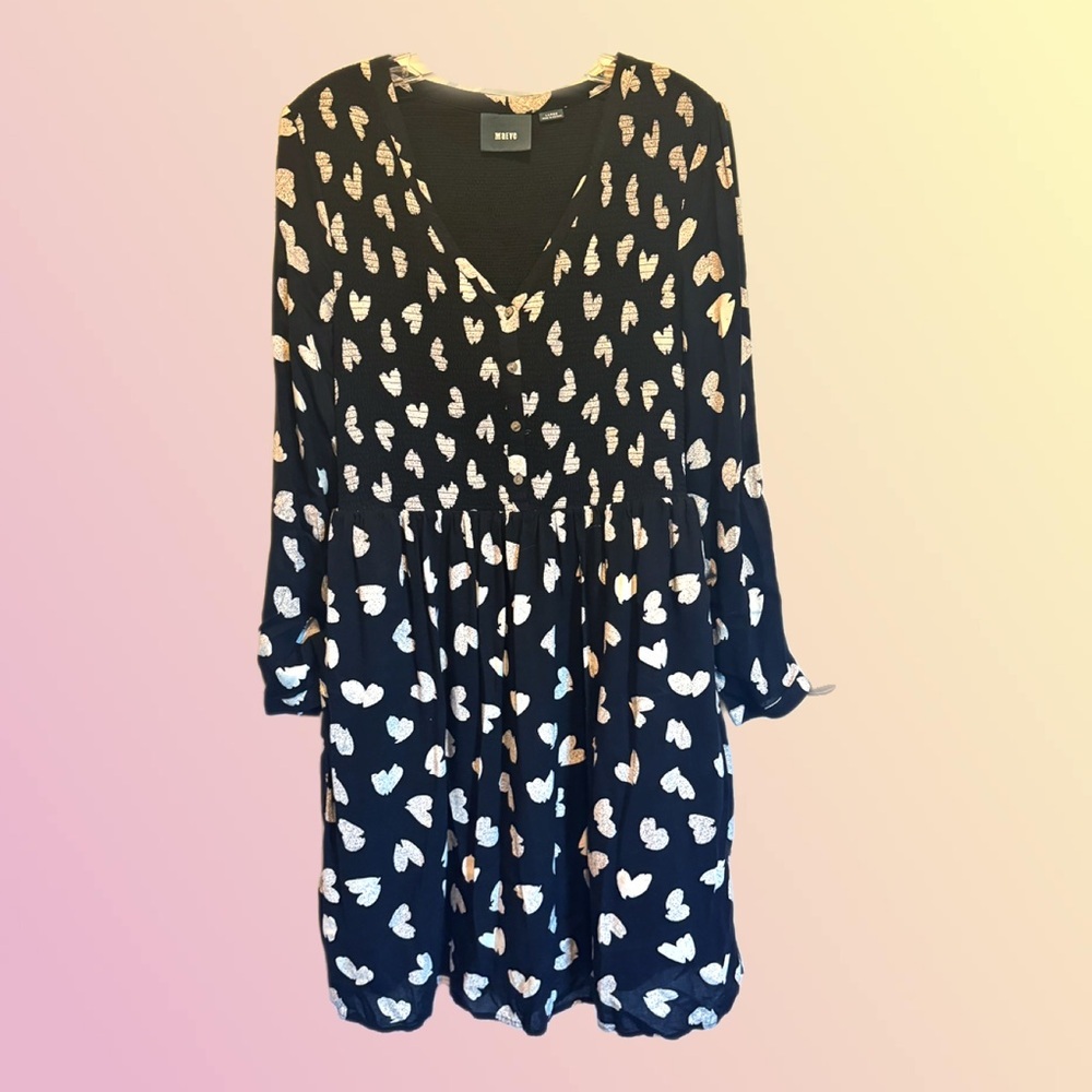 Anthropologie / Maeve Black and White Heart Dress Size L - Picture 3 of 5